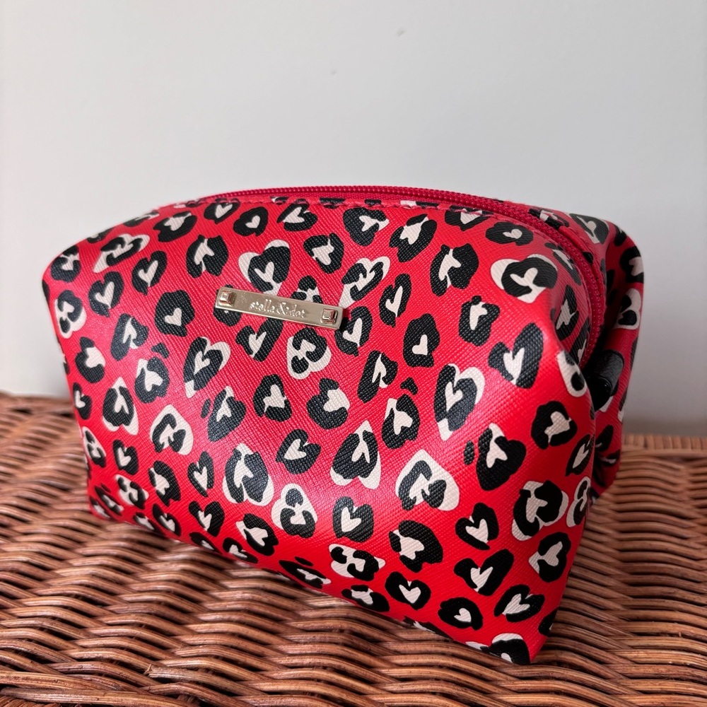 Stella & Dot Women's Wild Hearts Red Cosmetic Pouf Bag NEW